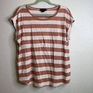 Hatch 100% linen horizontal striped cuffed tee shirt